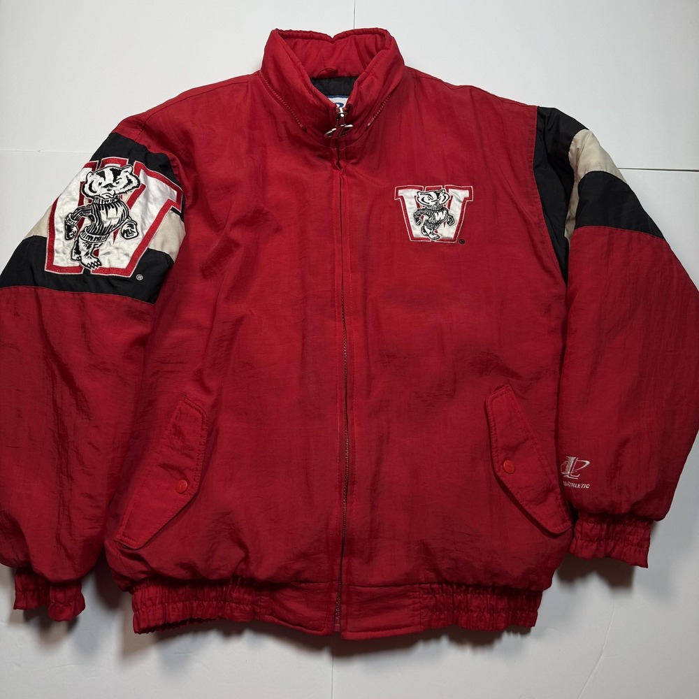 Vintage Logo Athletics Wisconsin‎ Badgers Puffer Jacket Mens Medium College 90s